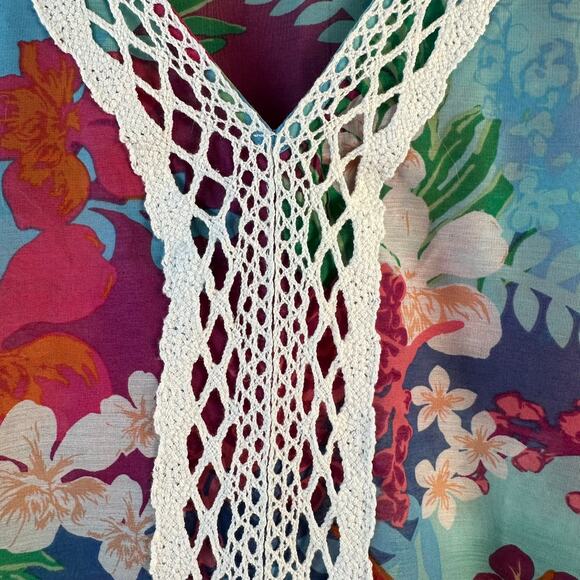 Talbots Caftan Cover Up‎ Dress Womens L Multicolor Floral Tropical Beach Swim - Picture 4 of 6